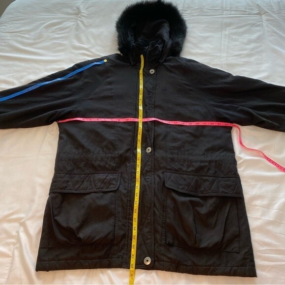 London Fog Black Parka Jacket Coat Fur Trim Removable Hood Zip Snap  M - Picture 14 of 16